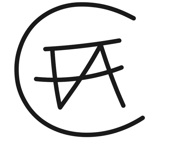 Black symbol resembling a stylized 'C' with a cross-like structure inside representing the Fun Art Club initials on a white background